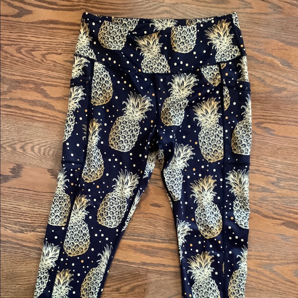 Constantly Varied Gear Black and Gold Pineapple Leggings
